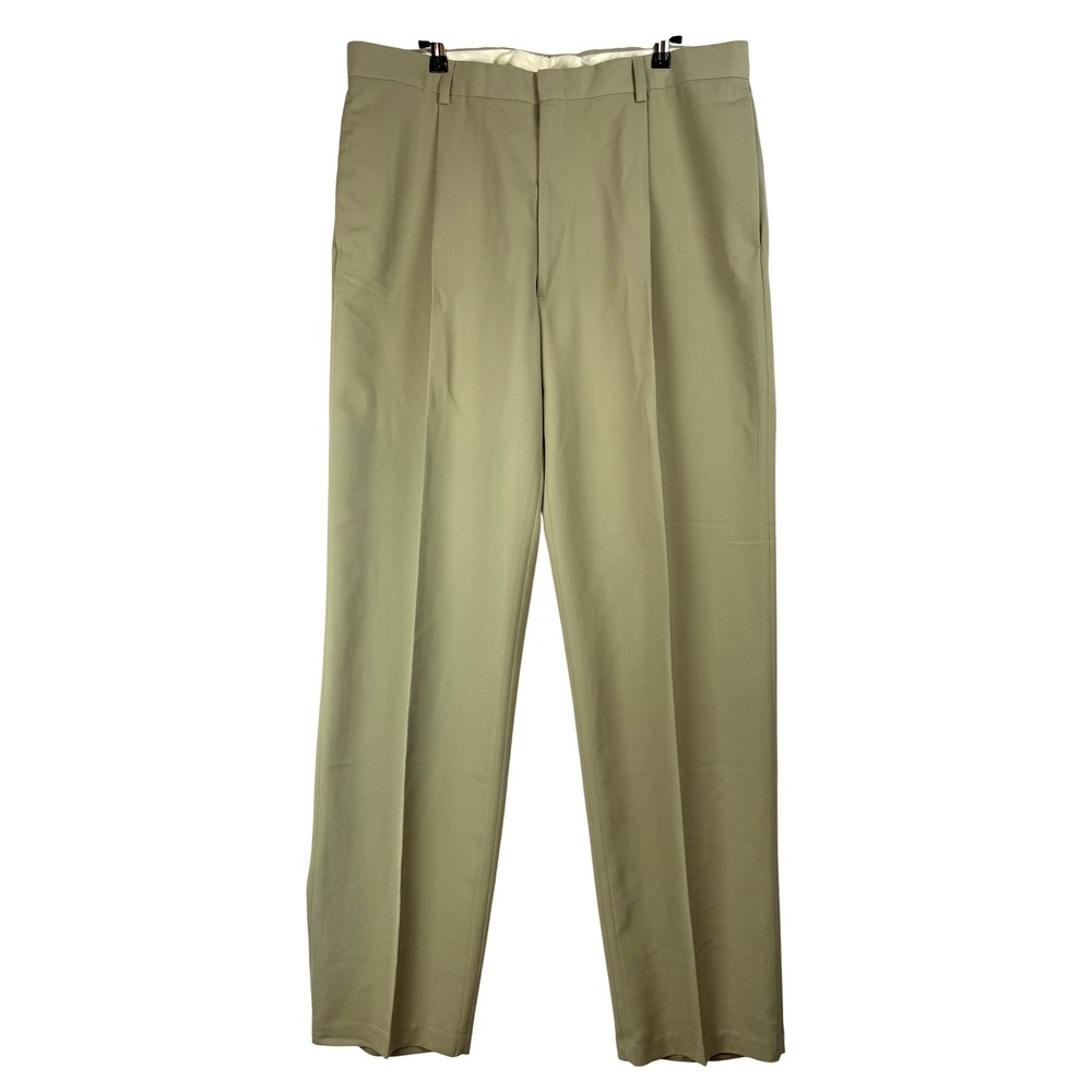 Kenneth Cole Reaction Mens Khaki‎ Pleated Micro Polyester Dress Pants 36x34